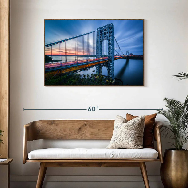 Pont George Washington à l'aube, 43 po x 29 po, Cadre flottant en noyer