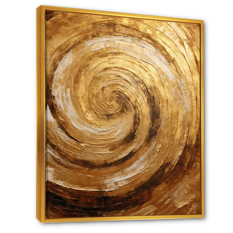 Brun doré, spirale de moka II - spirales abstraites, art mural, Cadre flottant doré, 32" H x 24" W