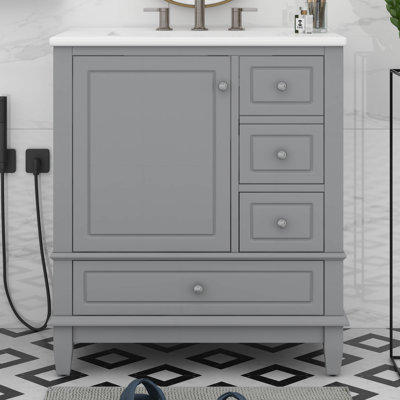 Ensemble de meuble-lavabo simple 30 po avec une porte et trois tiroirs, une armoire de rangement en bois massif de 30 po avec lavabo