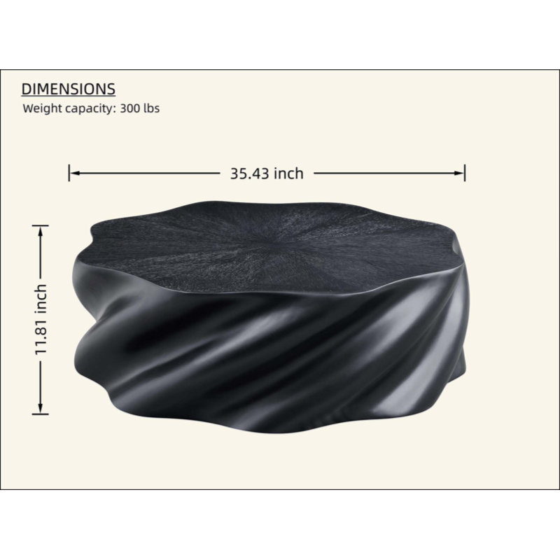 Table basse pétale entièrement assemblée - Fibre de verre noire sculpturale mat, design organique moderne, sans assemblage, table centrale multi-scène