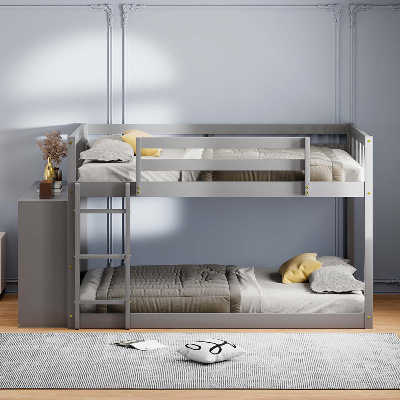 Lit superposé avec 4 tiroirs et 3 tablettes, Grey, Full
