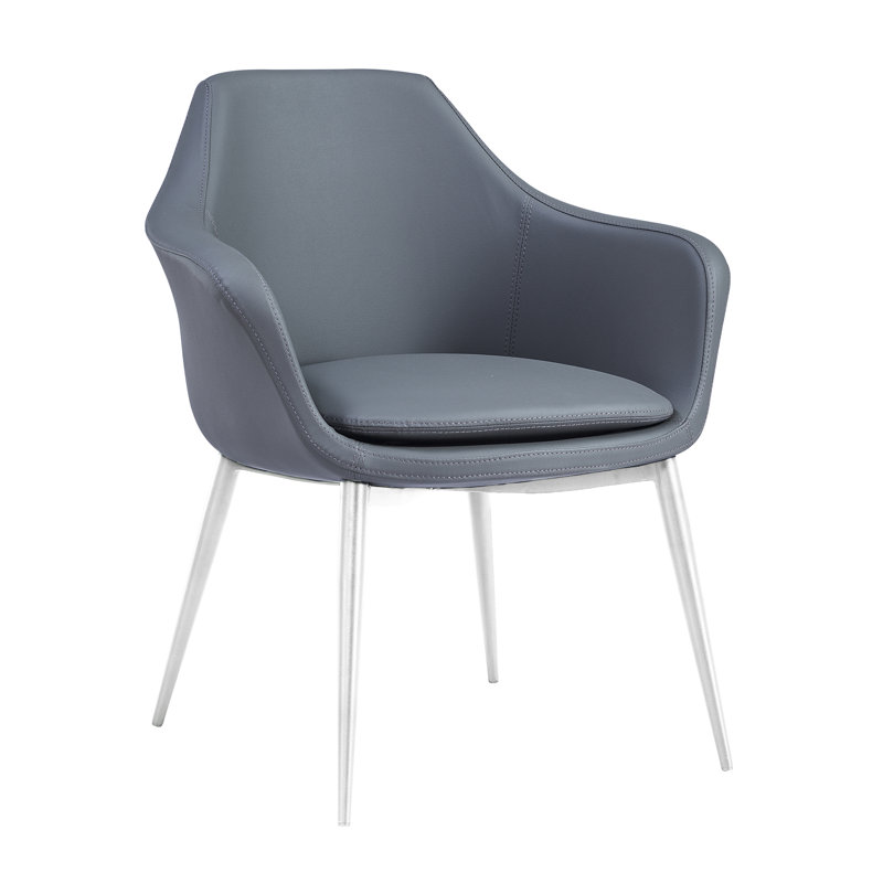 Chaise avec accoudoirs rembourrée Teegan, gris, Acier inoxydable