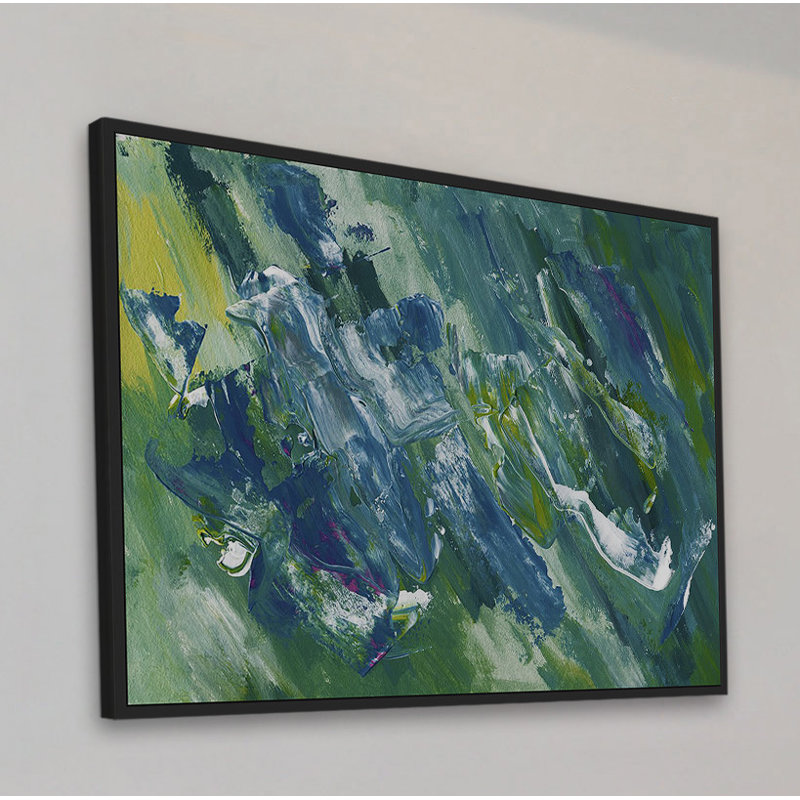 Blue-Green Abstract Floater Framed Print on Canvas, 12" H x 18" W