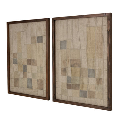 Cole and Grey Wood Grid Geometric Multi Colored Home Wall Decor with Brown Frame Set