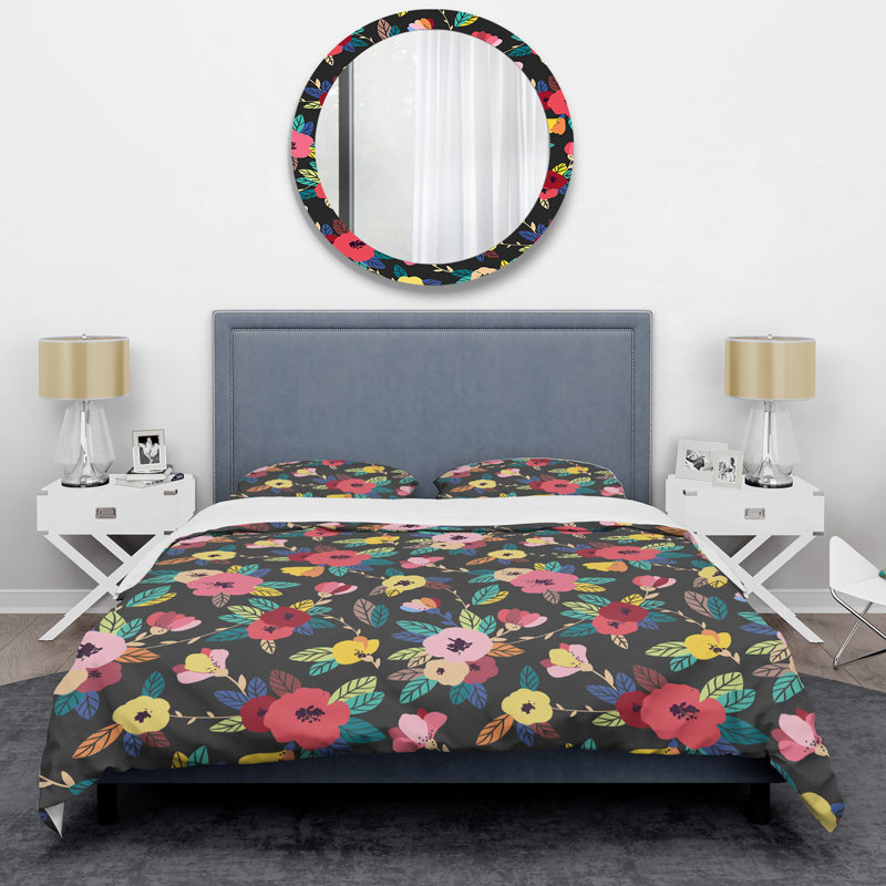 Multicolore feuilles et fleurs - ensemble de housse de couette floral - microfibre de polyester
