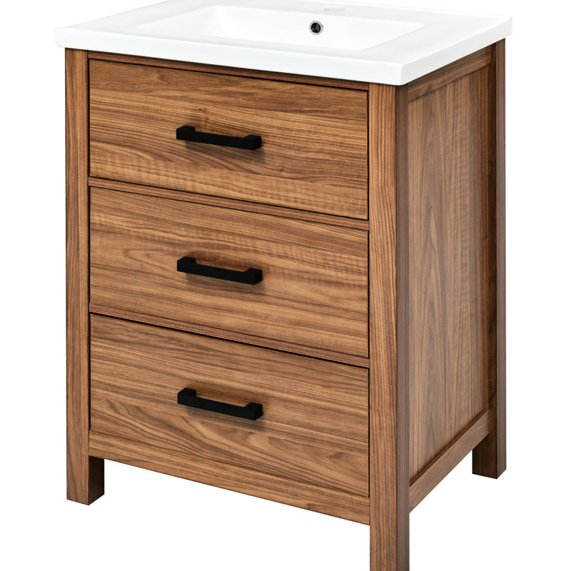 Meuble-lavabo de 48 po avec lavabo simple en céramique, forme d'armoire rectangulaire, idéal pour les espaces compacts, lavabo moderne de 48,8 po, conception à grain de bois, petits objets à tiroir basculant