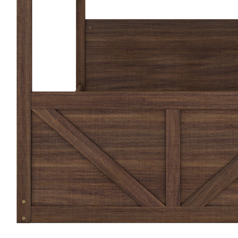 Twin Over Twin Floor Bunk Beds With Panelled Headboard And Footboard, Antique Oak