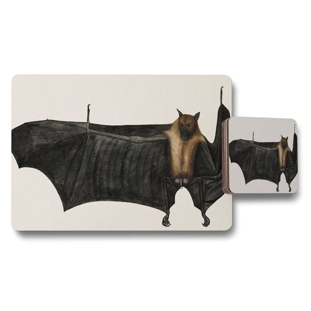 Decorative Bat Illustration Placemat and Coaster Set for Dining Table