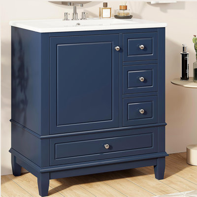 Meuble-lavabo 30 po avec lavabo, une porte avec tablette et trois tiroirs, porte à fermeture en douceur