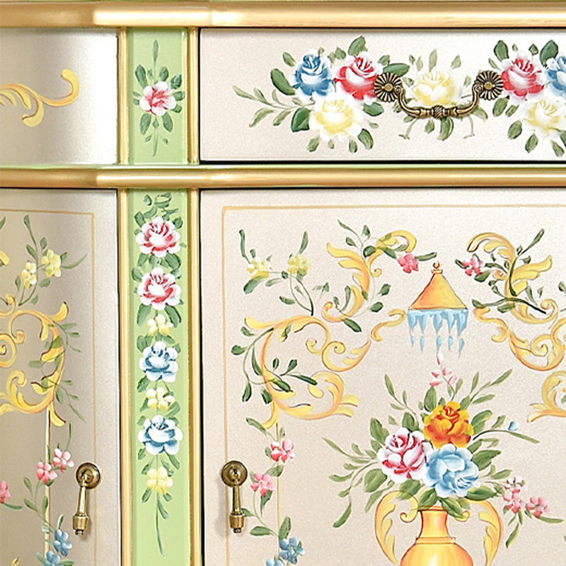 European style half-circle painted accent cabinet