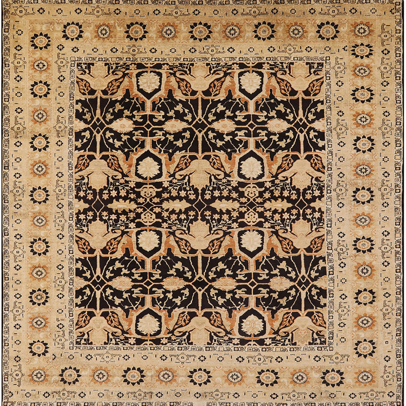 Tapis oriental beige / noir Scalli, Carré 4 pi