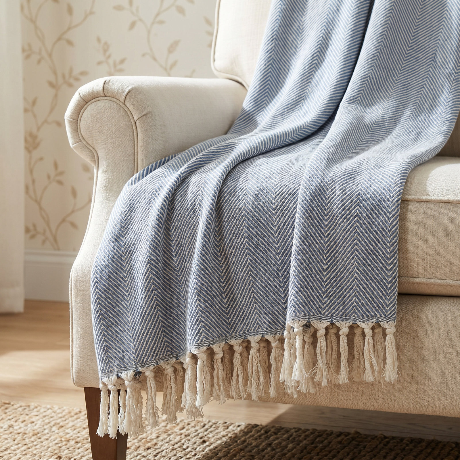 Vincenza 100% Turkish Cotton Throw, Blue