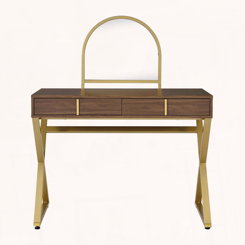 Vanity Desk with Mirror and Jewelry Tray