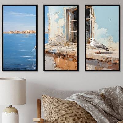 Seagulls Perch Horizon II - Coastal Windows Wall Art