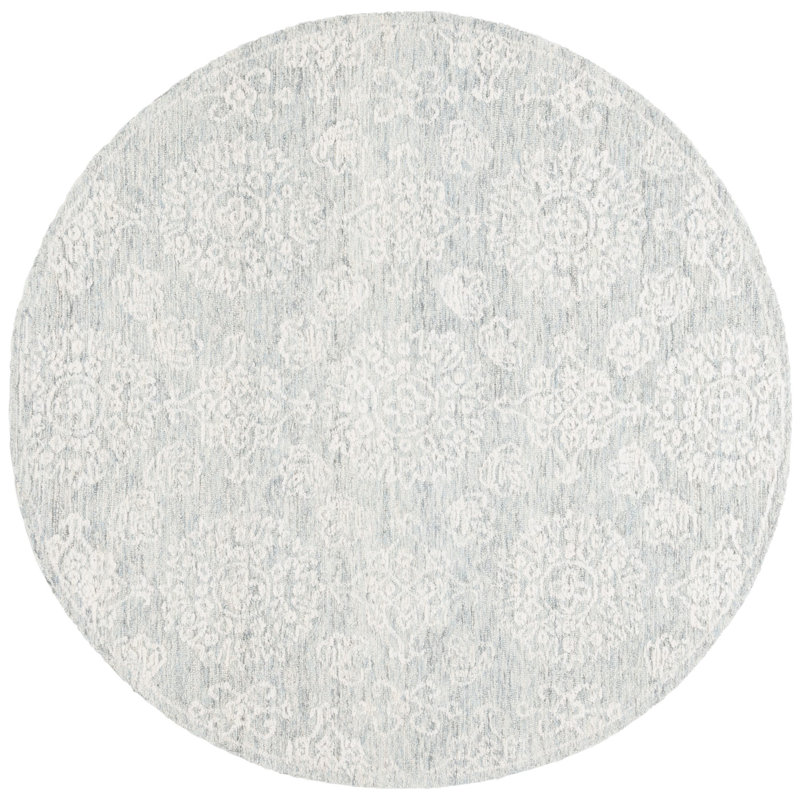 Ranner Ebony Hand Tufted Wool Cotton Floral Rug in Ivory/Light Gray/Gray, Round 6'