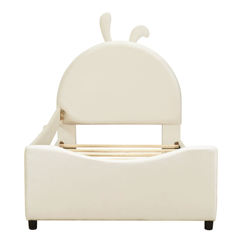 Olear Kids Upholstered Daybed with Rabbit Ear Shaped Headboard,, Beige Velvet
