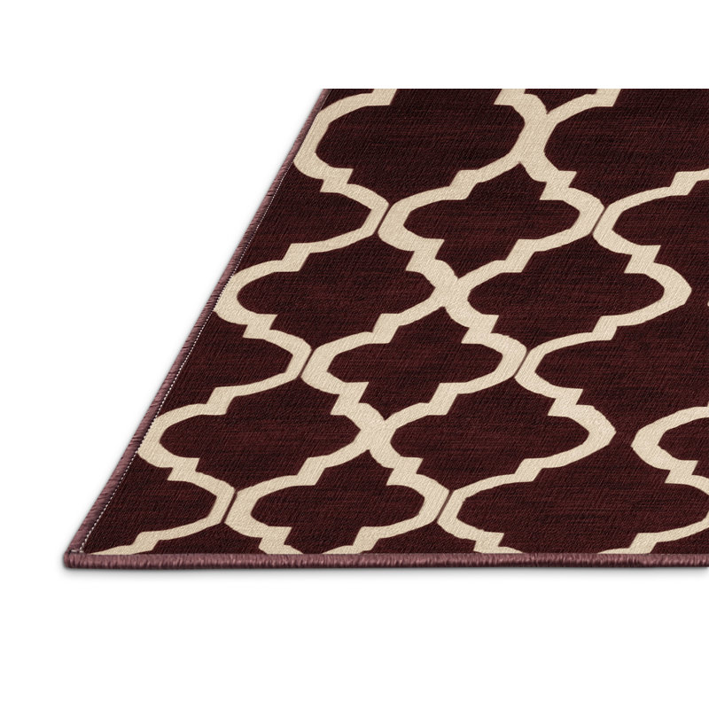 Machine Washable Trellis Red Area Rug, Square 5'