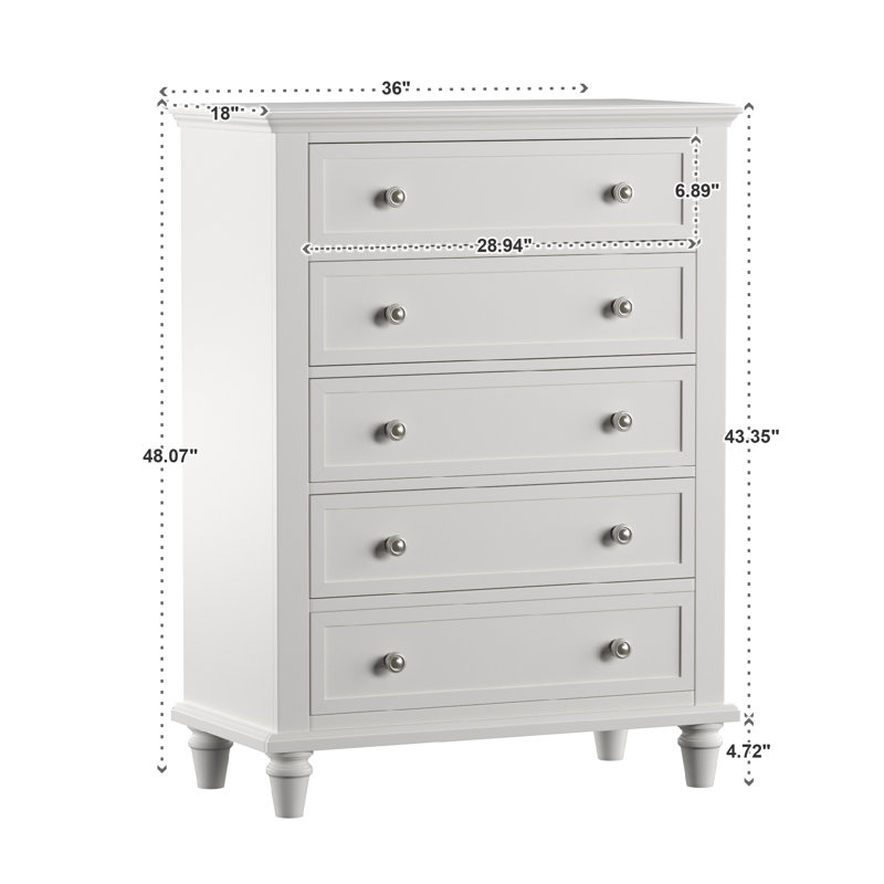 Jazmond 36'' W 5 - Drawer Dresser, Off-White