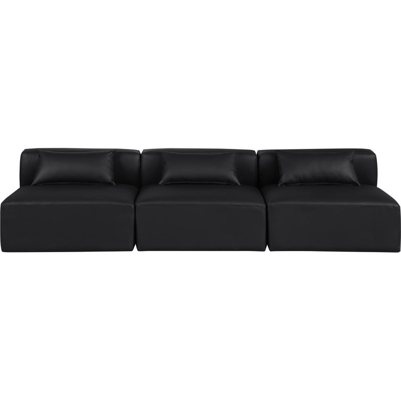 Canapé modulaire en similicuir 3 pièces Ivion, Cuir végétalien noir