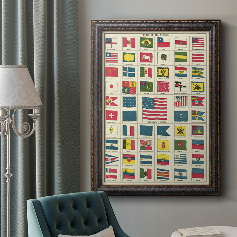 Toile encadrée de qualité supérieure avec drapeaux de toutes les nationalités III - prête à être accrochée