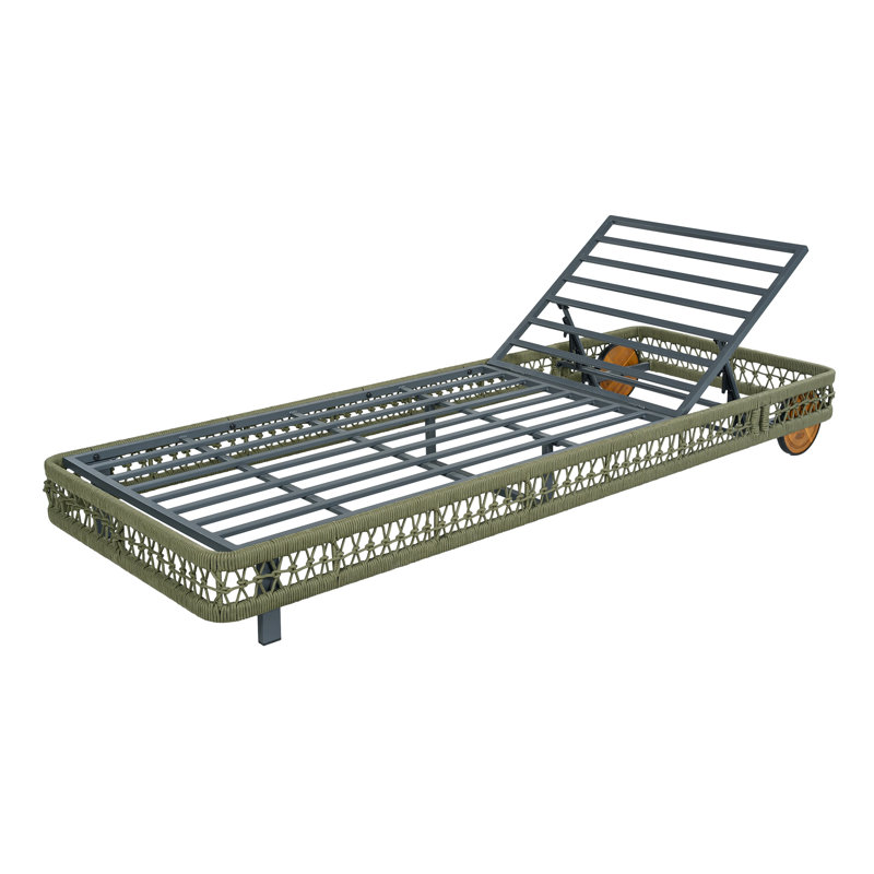 Chaise longue d'extérieur en corde tissée avec roulettes, ensemble de 4, dossier réglable à 5 positions
