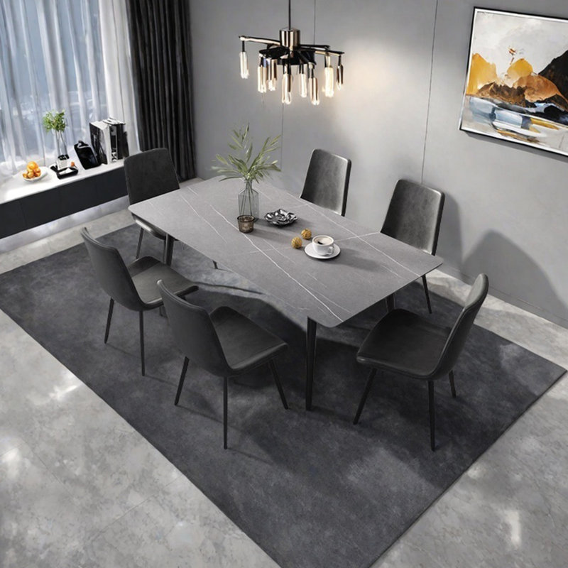 Gray Rectangular Rock Slab Dining Table, 29.52"H x 55.11"L x 31.49"W