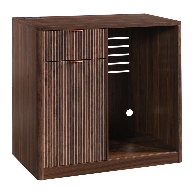 Meuble-bar à café de 100 cm avec compartiment réfrigérateur, rangement pour bouteilles de vin et station de recharge