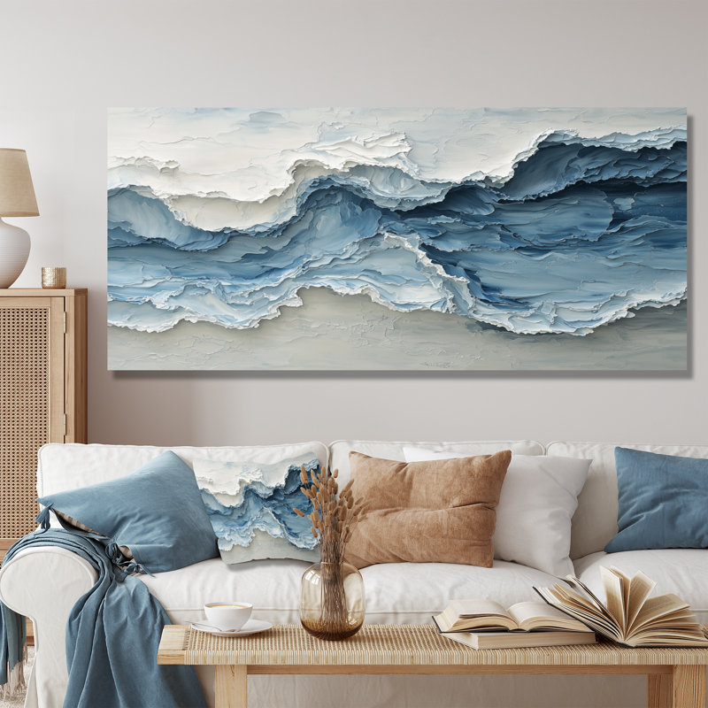 Waves Veil Of The Ocean III - art mural bord de mer pour le salon, H 28 po x l 60 po, Ne s’applique pas, Wrapped Canvas
