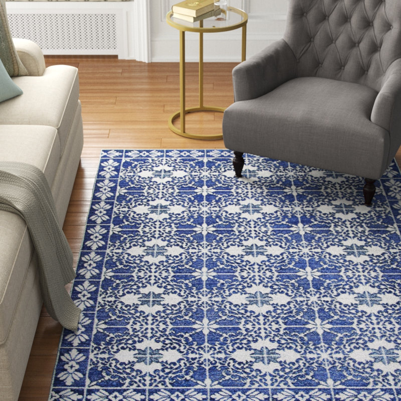 Tapis géométrique indigo Arrington, Rectangle 5 pi 3 po x 7 pi 2 po