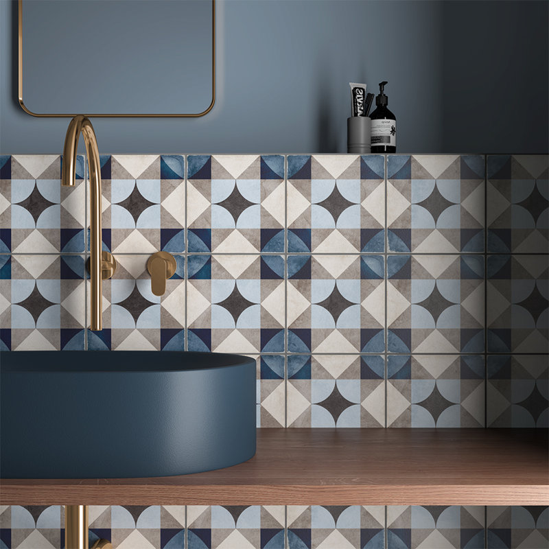 Carreau de porcelaine pour plancher et mur à motif 8 po x 8 po Seville Art, Bleu Palais