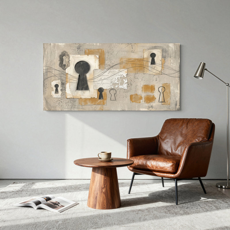 Ensemble de 1 tableau sur toile à motif trou de serrure, L 46 po x H 24 po, Toile tendue