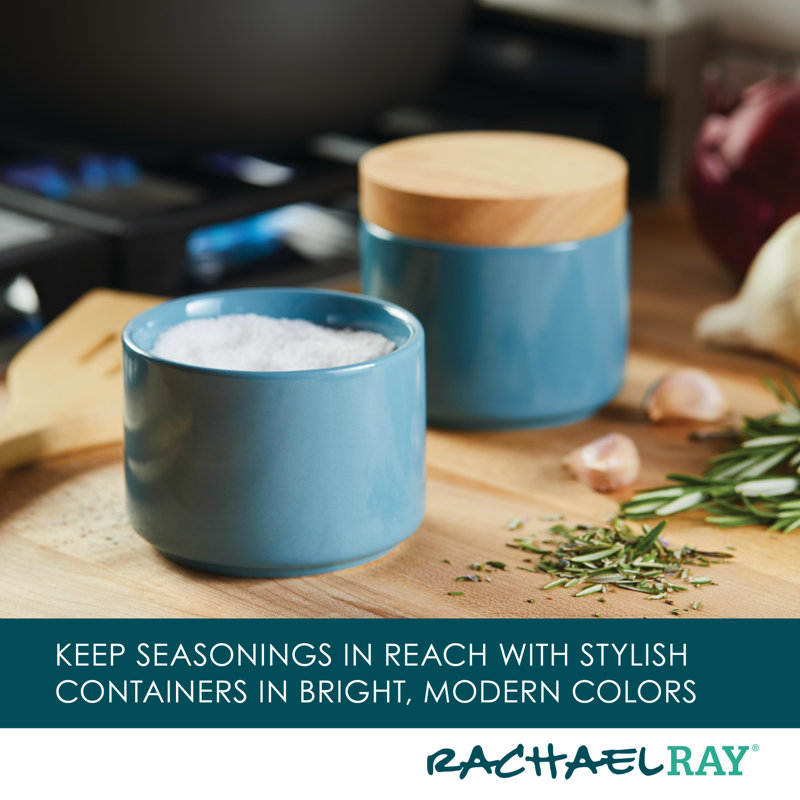 Rachael Ray Ceramic Stacking Spice Jar Set with Lid, Agave Blue