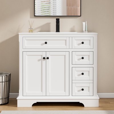 Meuble-lavabo simple 36 po avec comptoir d'évier Linsay, robinet en alliage de zinc, bois peint, portes à fermeture en douceur