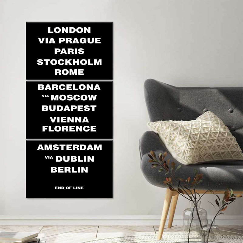 Voyage et aventure citations européennes sur toile, ensemble de 3 pièces par Stark Art Collective