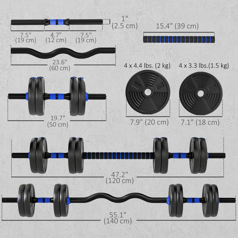 Ensemble d'haltères réglables, ensemble de poids 3 en 1 pour la gymnastique à domicile, 33 lb