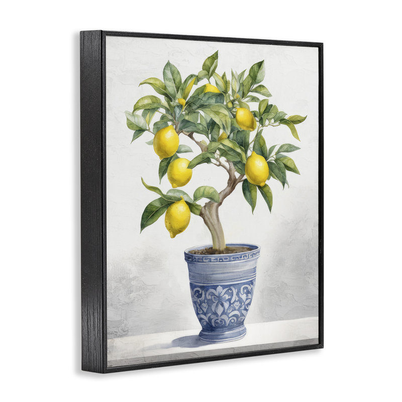 Giclée encadrée de citronnier traditionnel, design par Kim Allen, H 14 po x l 11 po, Giclée encadrée noir minuit