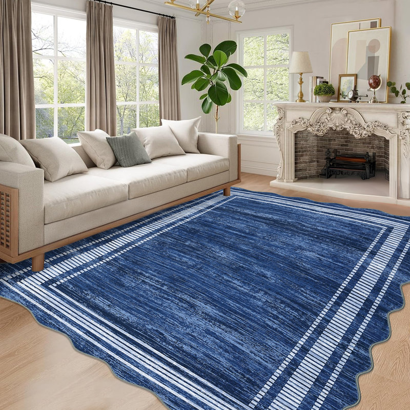Tapis festonné lavable moderne, grand jeté uni