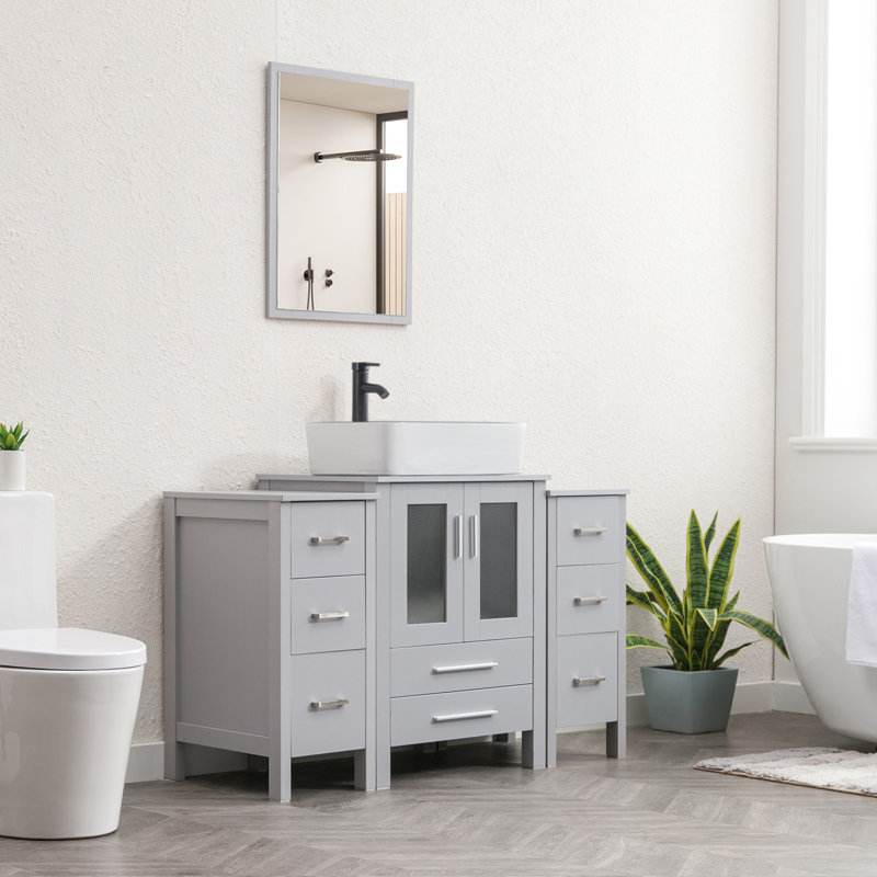 Sharee 48" Single Bathroom Vanity Set With Ceramic Sink, Water Saving Faucet, Pop Up Drain, Gray