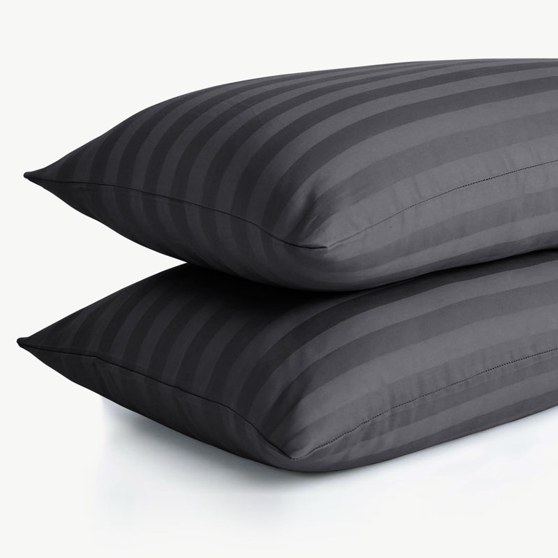 Luxury Microfiber Striped Pillowcases Set of 2 - Soft, Breathable & Wrinkle-Resistant Pillow Covers, Charcoal