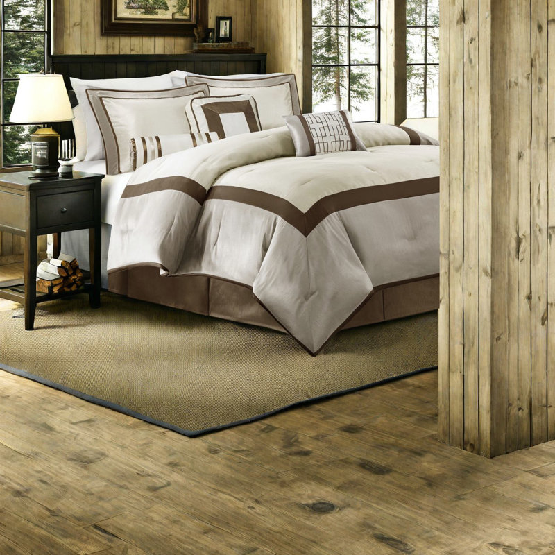 Ensemble de literie luxueuse 7 pièces, polyester brun taupe, charme d'hôtel