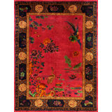 Hand Knotted Wool Floral Area Rug in Pink