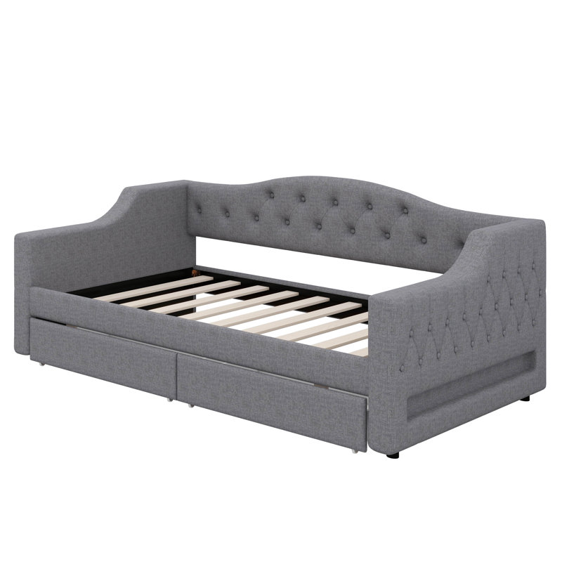 Twin XL Daybed With Upgraded LED Lighting And A Two-Drawer Storage Configuration, Gray