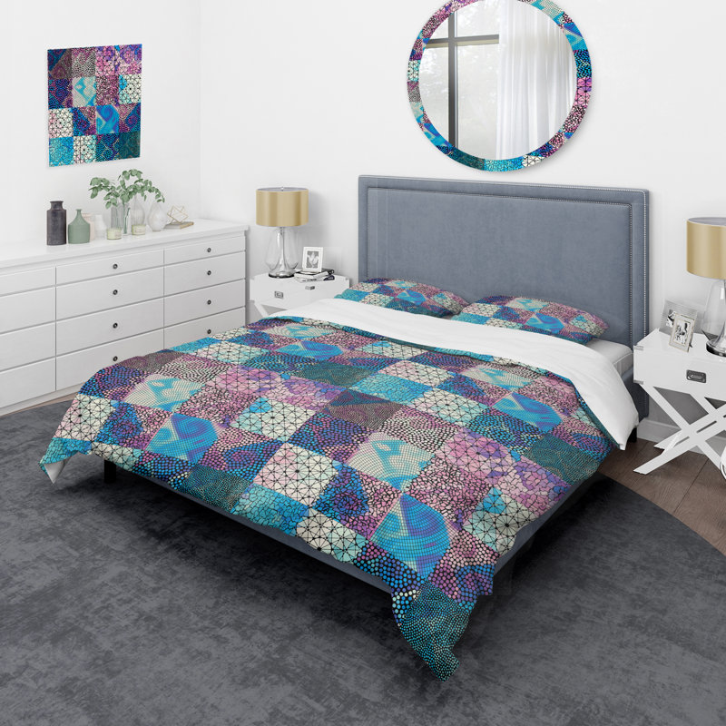Multicolore patchwork ethnique - ensemble de housse de couette abstrait - microfibre de polyester