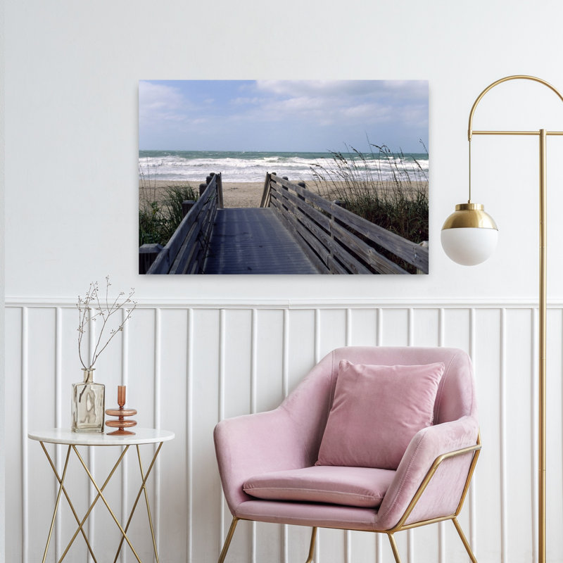 «Boardwalk On The Beach», comté de Somasota, art abstrait contemporain, paysage de plage, H 24 po x l 36 po