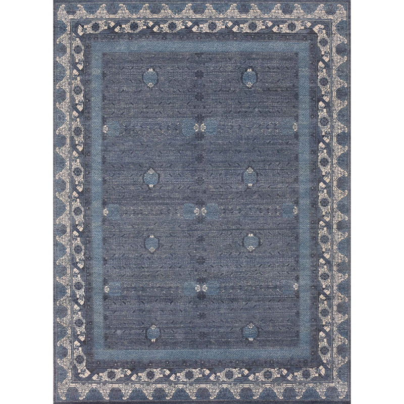 Tapis bleu / beige de haute qualité noué à la main