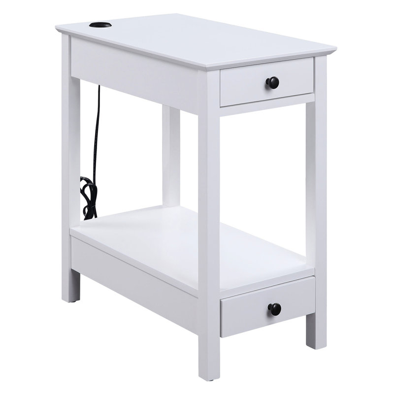 Table d'appoint blanche avec 2 tiroirs et espace de rangement