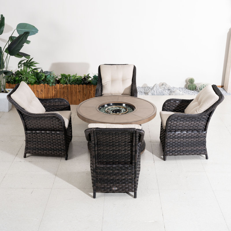 4 - Person Outdoor Patio Dining Set With Round Table , Cushions Included