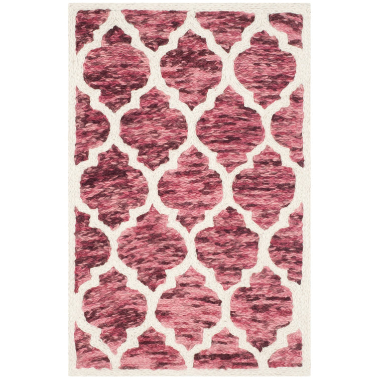 Tapis géométrique en laine tissé à plat à la main rouge / ivoire Bertok