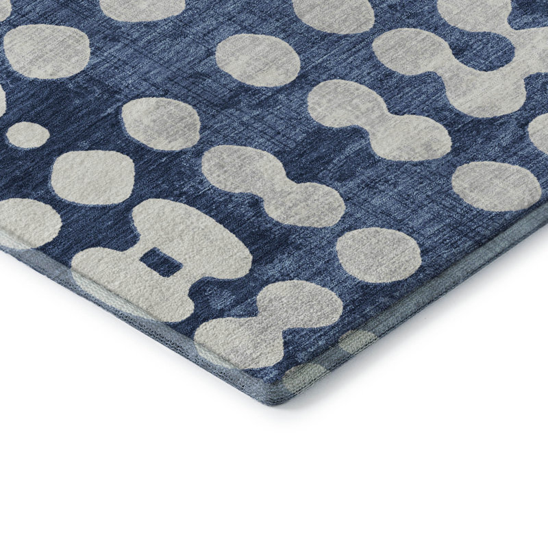 Tapis bleu marine de qualité supérieure lavable à la machine Prisco, Rond 8 pi