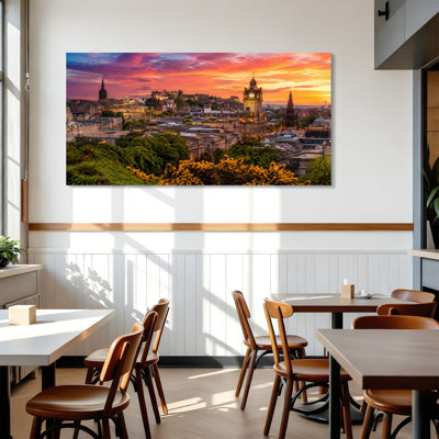 Canvas Wall Art Edinburgh castle Scotland sunset Wall Decor for Living Room Bathroom Bedroom Office 24"H x 48"W Art Paintings, Ready to Hang